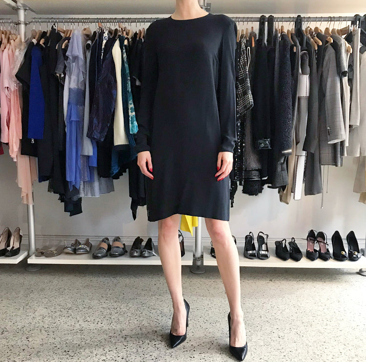 Gucci Black Silk Long Sleeve Shift Dress with Zippers at Side - 10