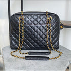 Chanel Vintage 1989 Large Lambskin Leather Quilt Chain Strap Shoulder Bag