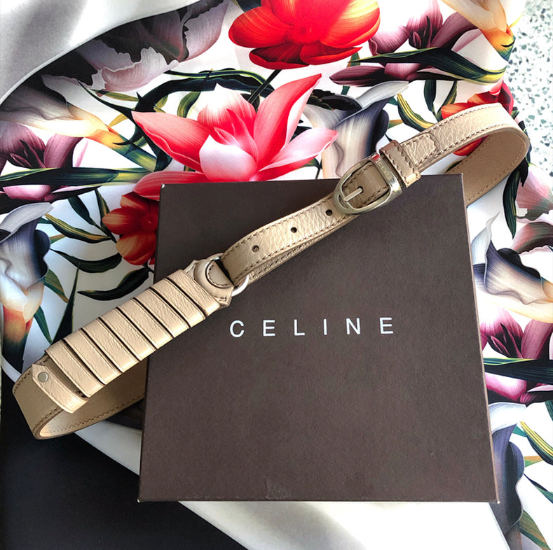 Celine Vintage Nude Leather Belt in Box