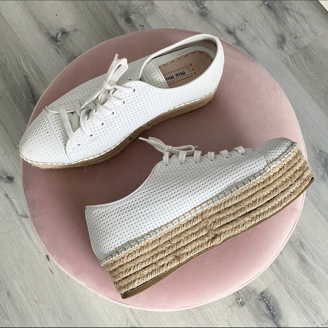 Miu Miu White Leather Platform Espadrille Shoes 