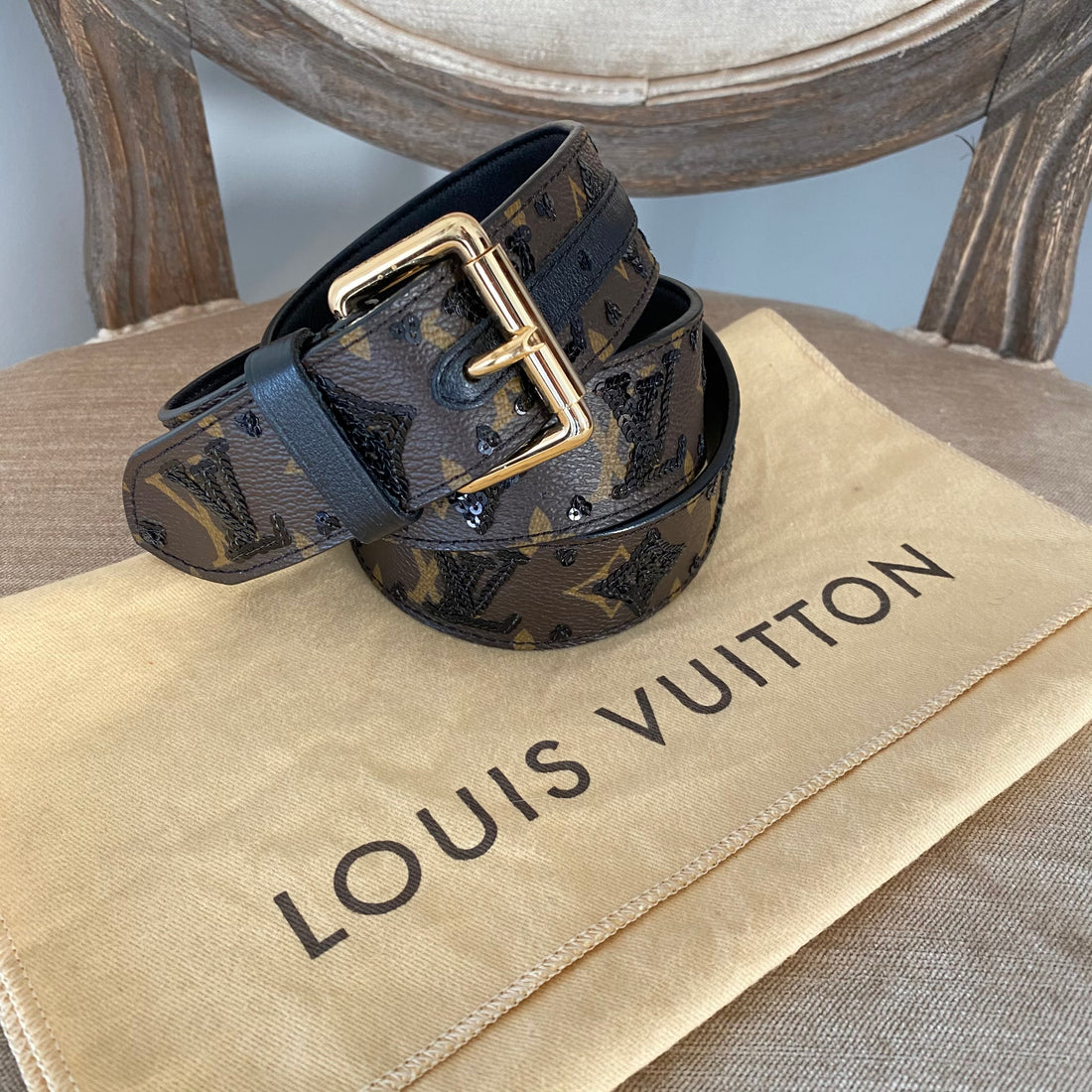 Louis Vuitton 90/36 Black x Silver Outline LV Shadow Belt