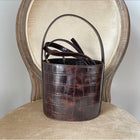 Staud Dark Brown Faux Croc Leather Bisset Bucket Bag