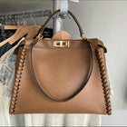 Fendi Large Brown Leather Whipstitch Peekaboo Bag