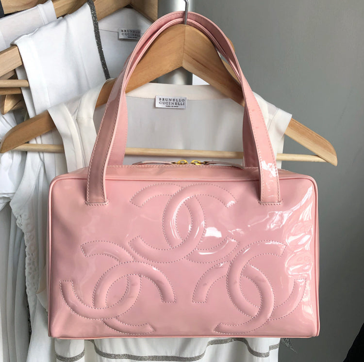 Chanel Light Pink PVC Patent Leather Triple CC Tote For Sale at 1stDibs