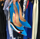 Paul Andrew Blue Suede and Orange Neon Patent Pumps - 40