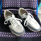 Brunello Cucinelli White Nylon and Grey Suede Bead Sneakers Running Shoes - 6.5