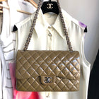 Chanel Gris Fonce Patent Leather Quilt Jumbo Double Flap Bag Silver Hardware