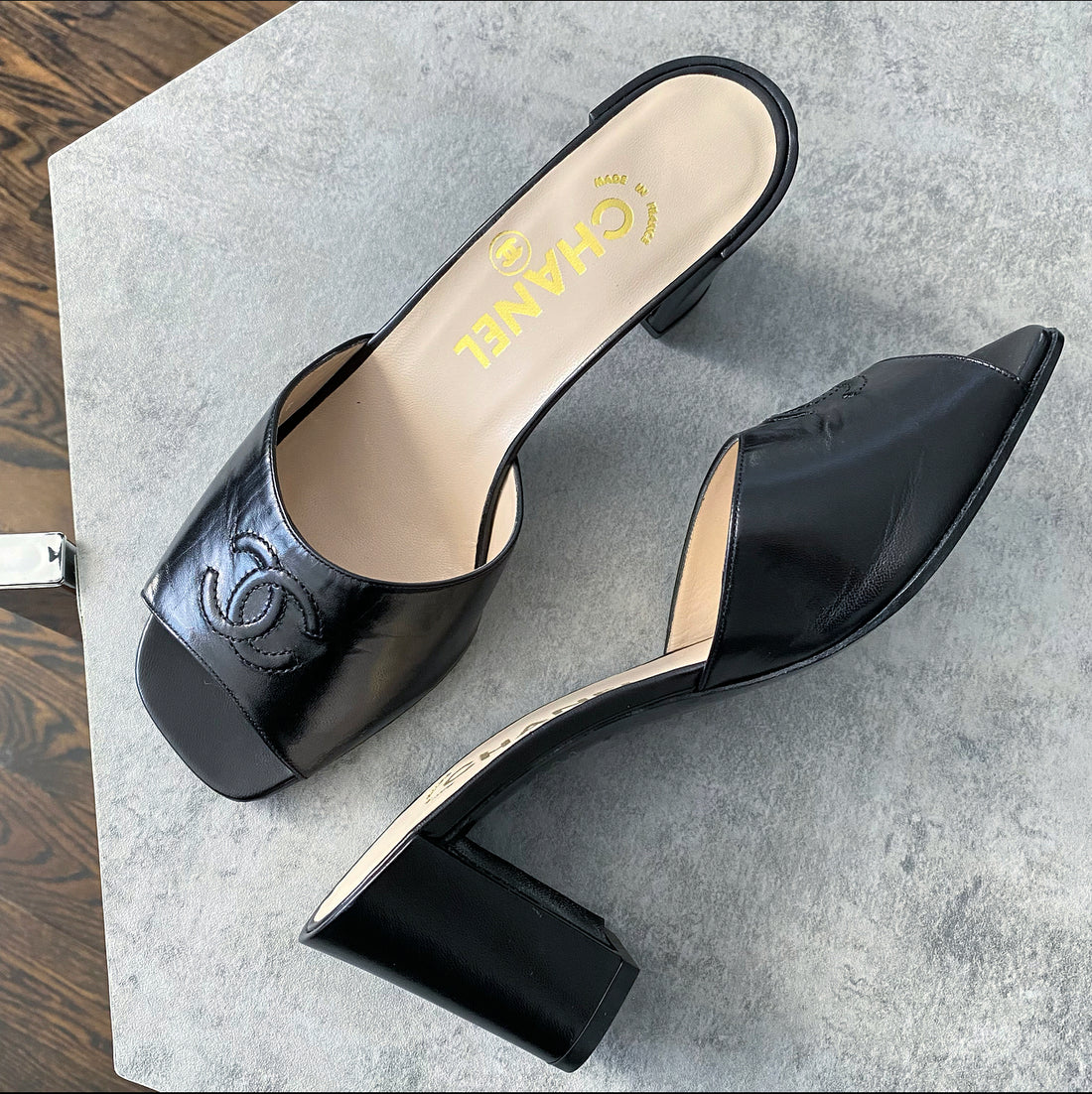 CHANEL, Shoes, Black Chanel Sequin Mule Sandals Size 37