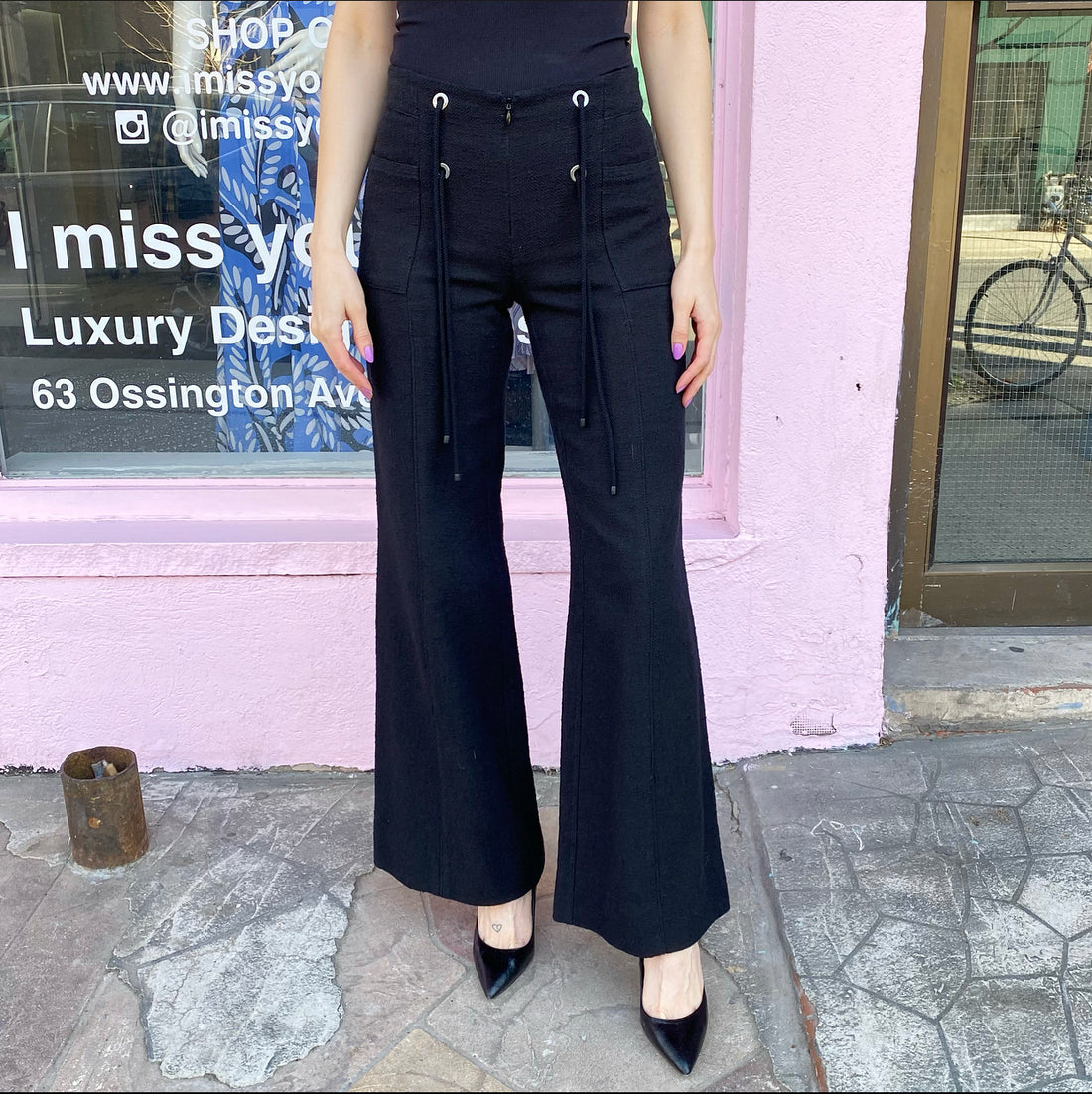 Chanel Wide Leg Pants Black Cotton