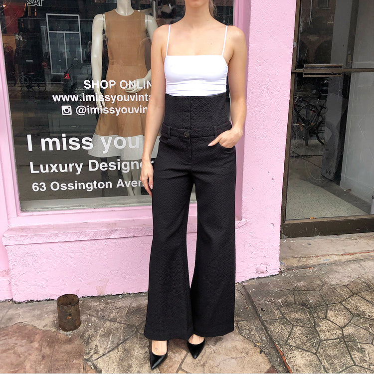 Chanel 2016 Resort Runway Black Wide Leg High Waist Cincher Pants 36