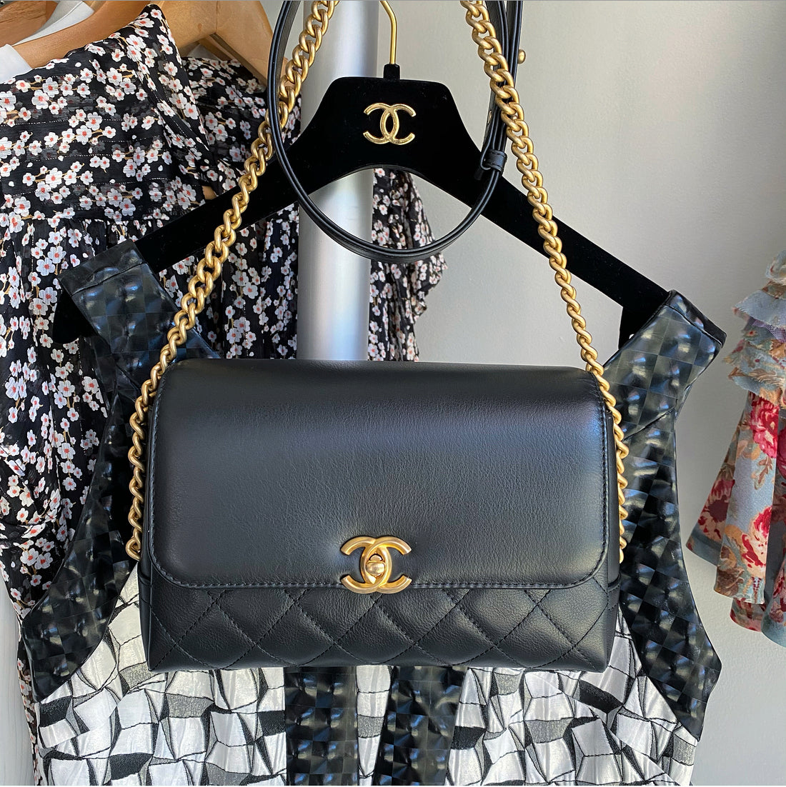Chanel 2019 Smooth Leather Chain Strap Flap Bag