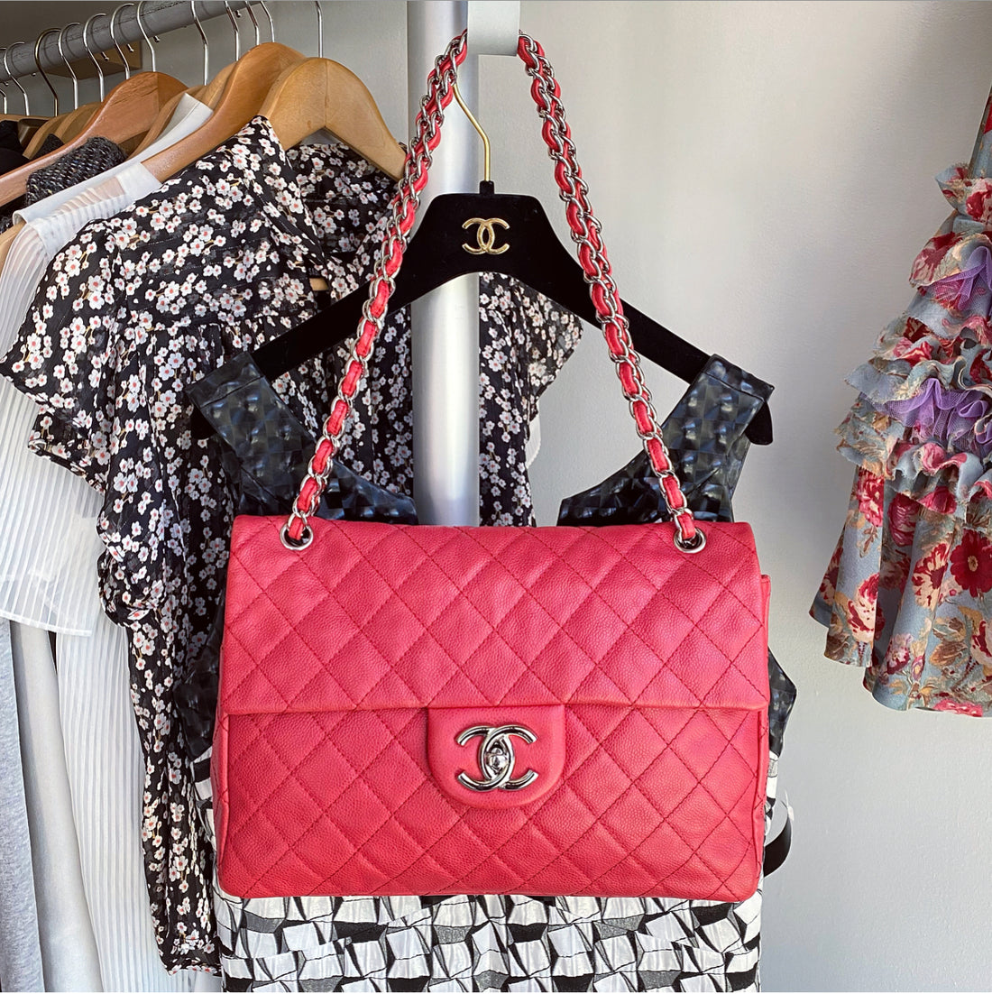 CHANEL Patent Jumbo Double Flap Hot Pink 69142