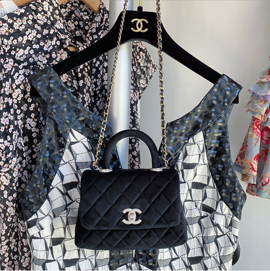 Chanel 2021 Velvet Strass Mini Top Handle Flap Bag – I MISS YOU