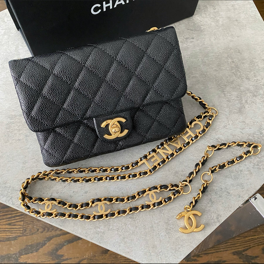 Chanel Shoulder Bag Matelasse Chain Shoulder Caviar Skin Black Gold Me