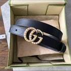 Gucci Marmont Pearl Thin Black Leather Belt - 85 / 34