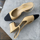 Chanel Beige Leather Cap Toe Slingback Shoes - 39