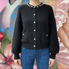 Chanel 14B Black Cashmere Cardigan with Pearl Buttons - FR38