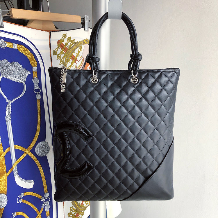 Chanel Black Lambskin Vintage Quilted Tote Bag GHW