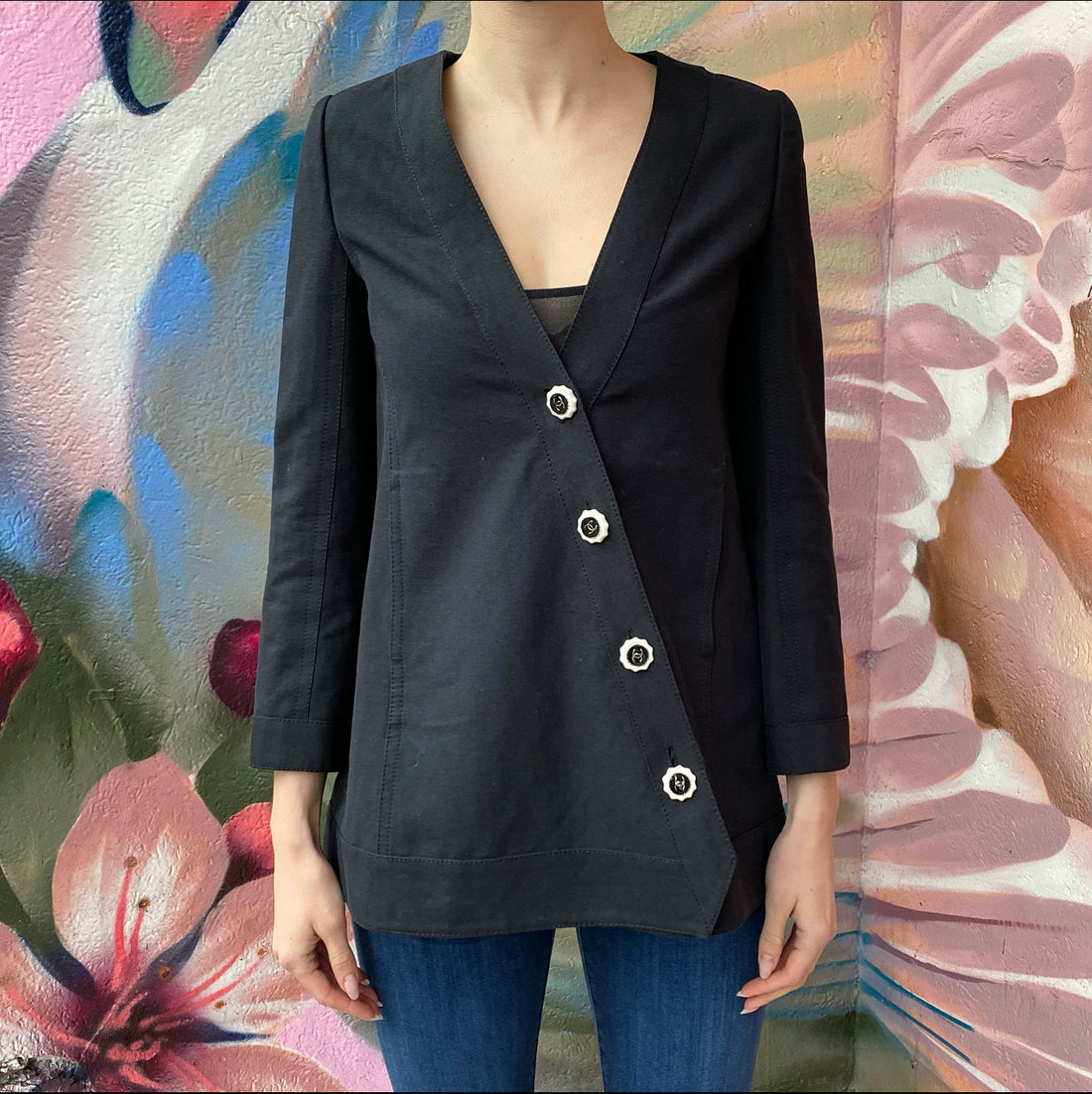 Chanel Linen 14C Black Jacket with CC Buttons - USA 2
