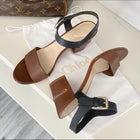 Chloe Black Brown Leather Block Heel Sandals - 37.5 