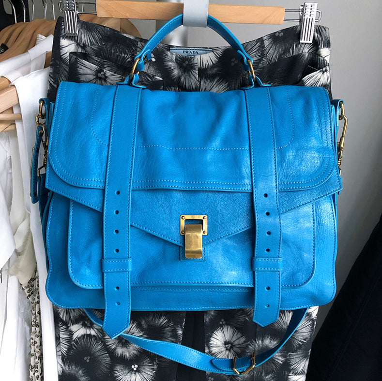 Proenza Schouler PS1 Turquoise Blue Leather Large Messenger Bag 