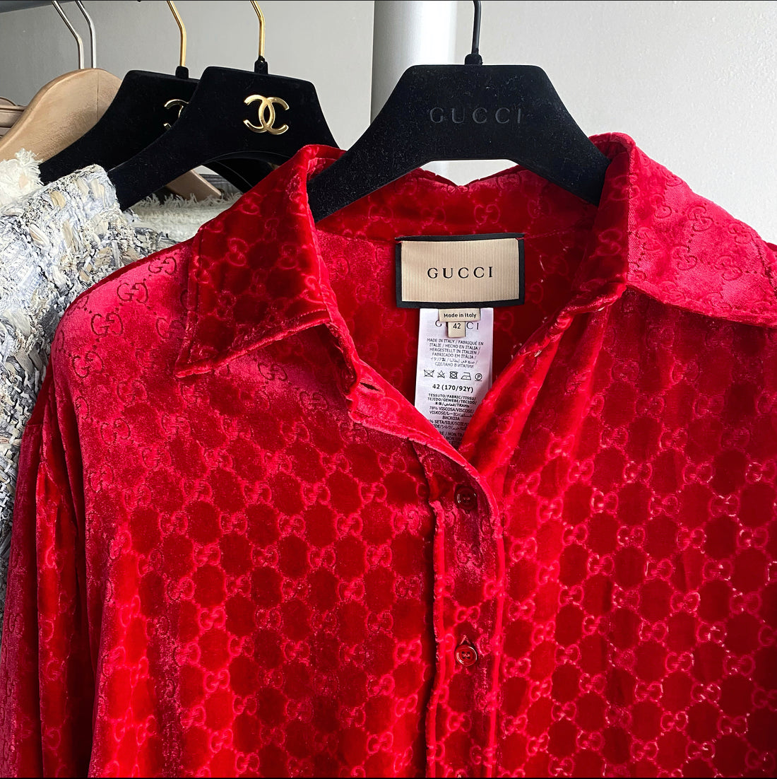 Gucci red velvet Monogram Devore Oversized Shirt L – I MISS YOU