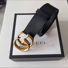 Gucci Marmont 40mm Black Leather Belt with Antiqued Brass Hardware - 90/36