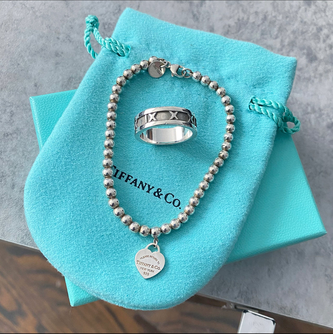 Tiffany & Co. Sterling Silver Heart Tag Beaded Bracelet