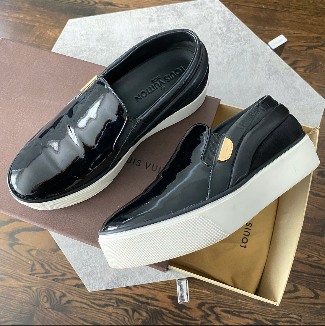 Louis Vuitton Black Fabric and Leather Slip On Sneakers Size 36 Louis  Vuitton