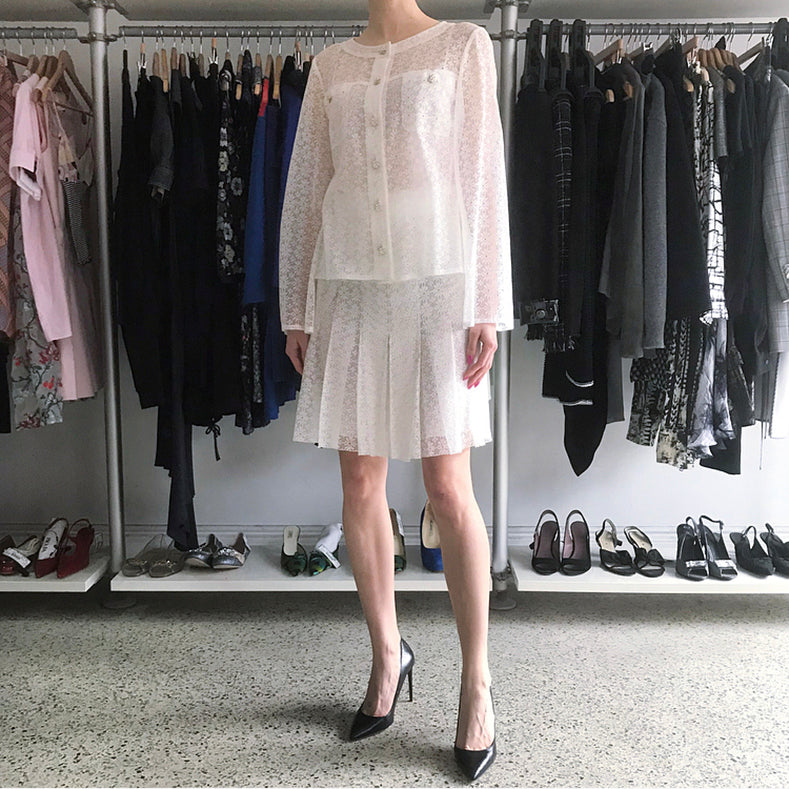 Chanel 2015 Spring Runway White Lace Pleat Skirt Suit - 4/6