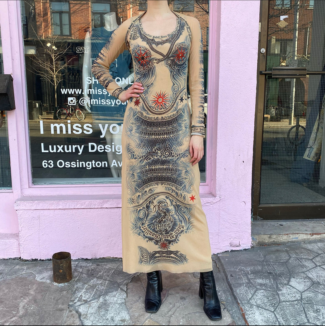 Jean Paul Gaultier Soleil Vintage Mesh Tattoo Bodycon Dress L / 10 I MISS YOU VINTAGE Jean Paul Gaultier Soleil Vintage Mesh Tattoo Bodycon Dress L / 10 I MISS YOU VINTAGE