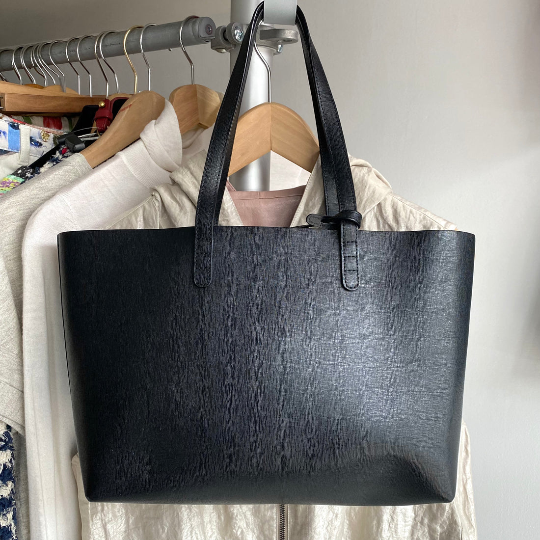 Mansur Gavriel Small Black Tote Bag with Zip Pouch – I MISS YOU