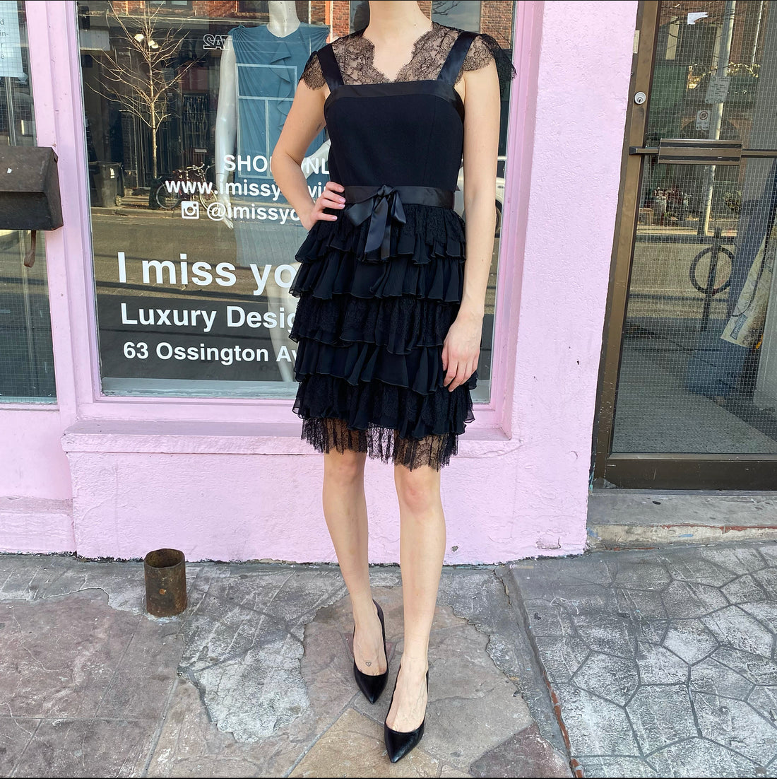 Oscar de la Renta Black Lace Trim Cocktail Dress – 6 / S