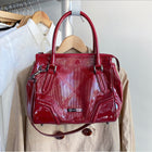 Burberry Red Patent Leather Satchel Bag with Shoulder Strap