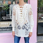 Gucci Resort Ivory Cotton Lace Up Broderie Anglaise Tunic Top - IT42 / US 6