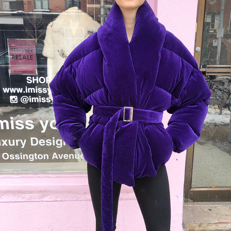 Alexandre Vauthier Purple Velvet Down Puffer Coat - S
