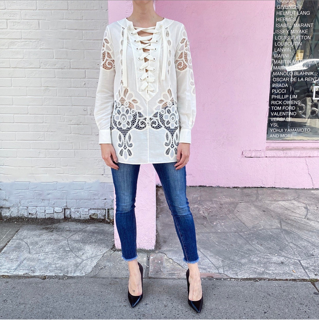 Gucci Resort Ivory Cotton Lace Up Broderie Anglaise Tunic Top - IT42 / US 6