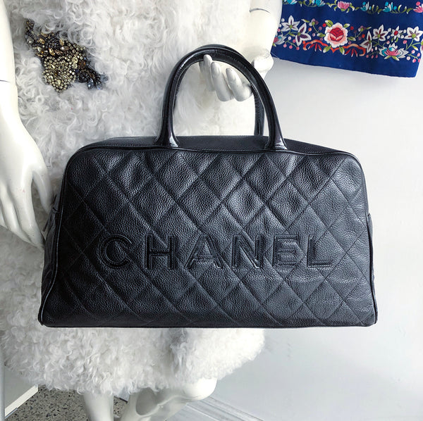 Chanel Vintage 2000 Caviar Logo Small Bowling Bag – I MISS YOU