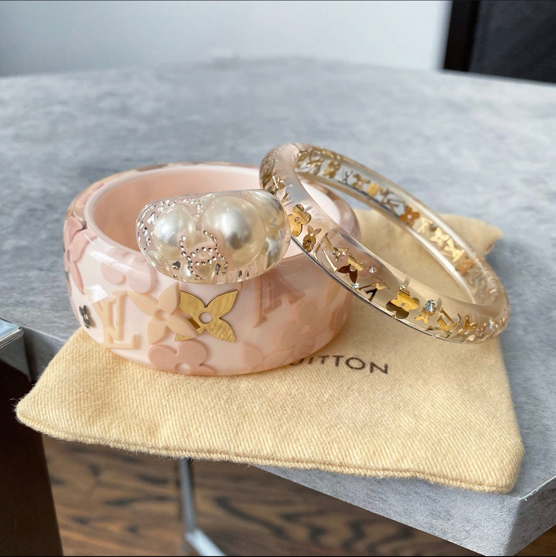 Louis Vuitton Clear and Gold Inclusion Thin Resin Bangle Bracelet