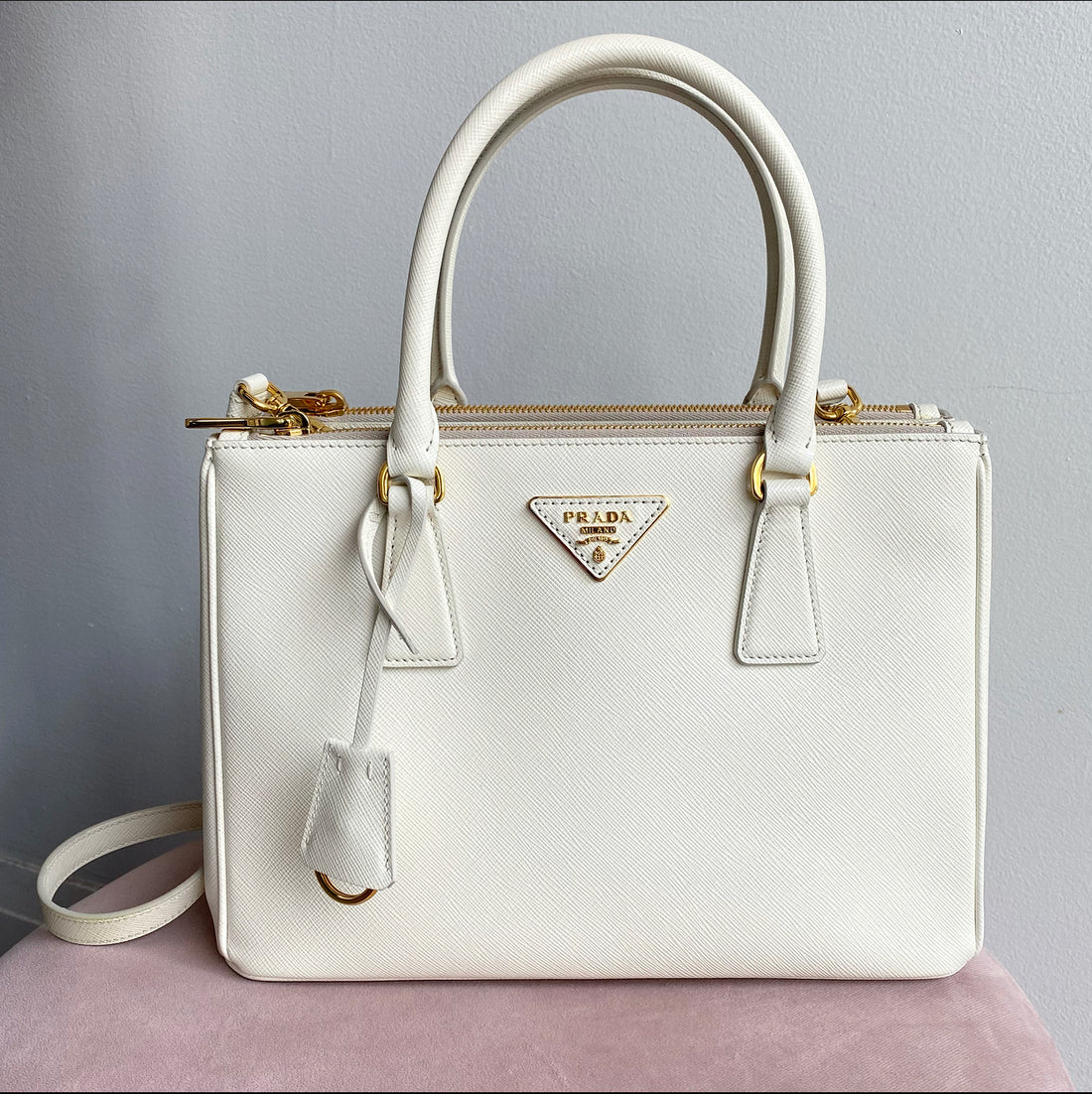 Sold at Auction: Prada Ivory Saffiano Leather Large Galleria Tote