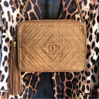 Chanel Brown Canvas Vintage 1989 CC Tassel Camera Bag