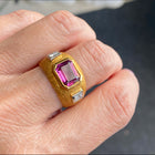 Beni Sung 18K Yellow Gold Tourmaline Diamond 3 Stone Custom Ring - 7.5