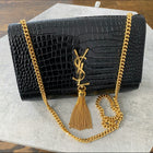 Saint Laurent Black Embossed Kate Chain Tassel Medium Shoulder Bag