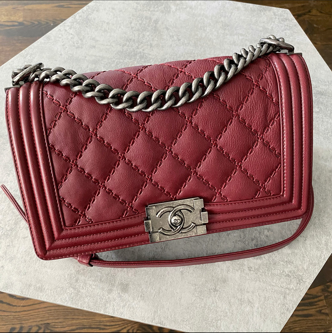 Chanel Burgundy Medium Double Stitch Le Boy Bag – I MISS YOU VINTAGE