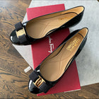 Ferragamo Vera Black Patent Flat Shoes - 8C