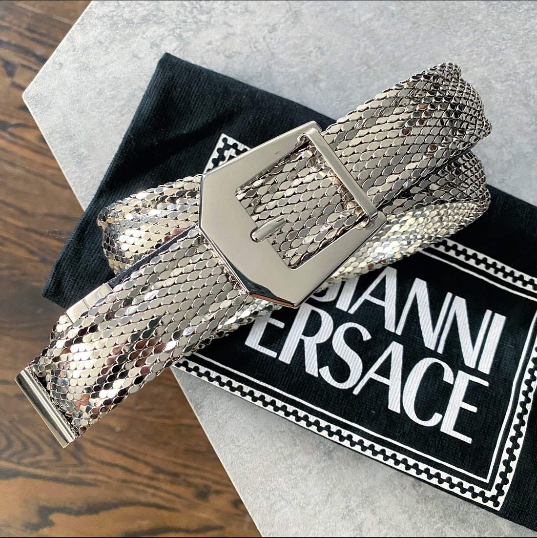Gianni Versace Vintage 1990's Silver Mesh Belt - 30-33"