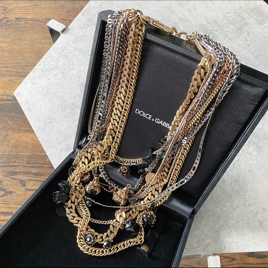 Dolce & Gabbana Multi Chain Charm Statement Necklace