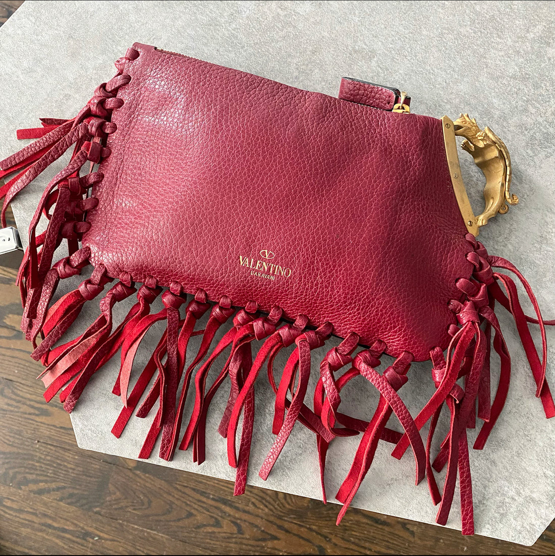🍎Red(V)Valentino RARE Apple-Red Leather Clutch COLLECTOR'S ITEM
