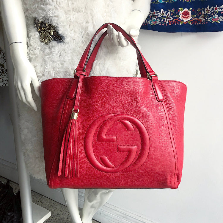 Gucci Red Leather Soho GG Tote Bag