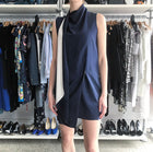 Celine Navy and White Silk Shift Dress with Scarf Sash - 0 / 2
